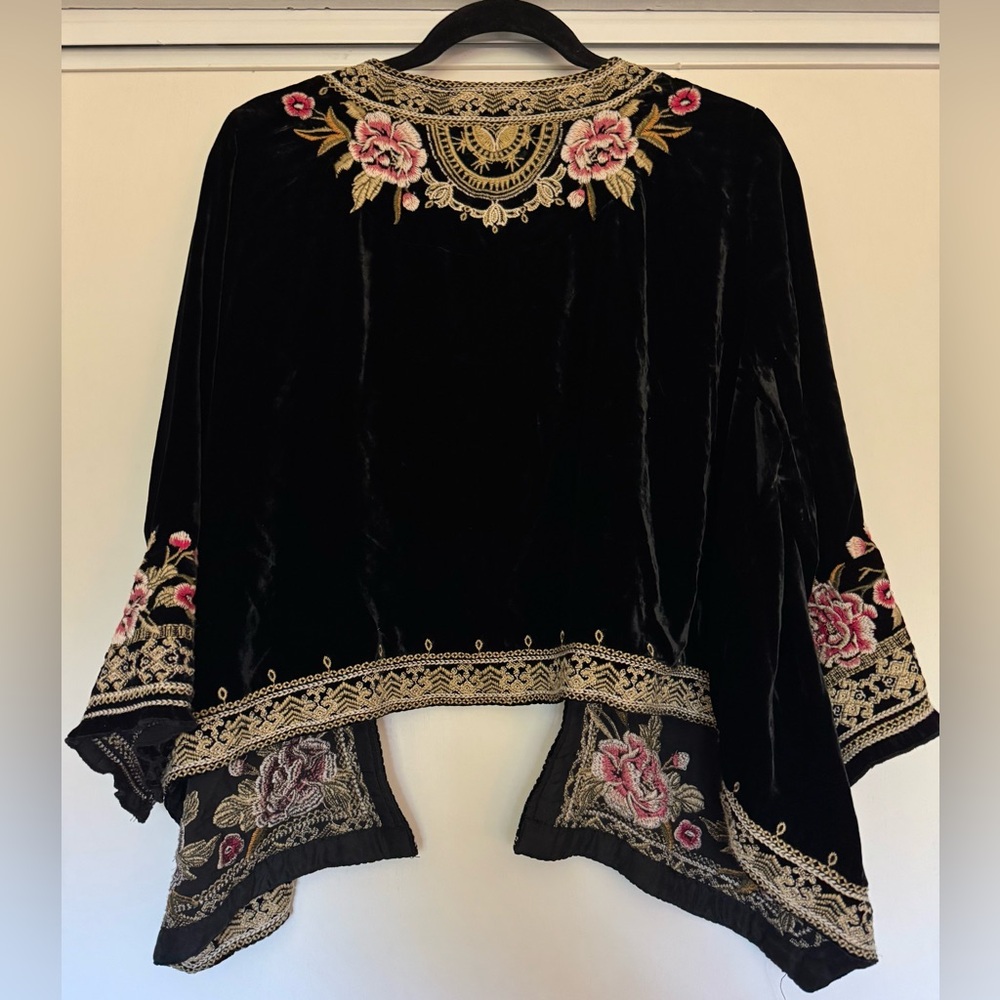 Johnny Was Black Velvet Jacket with Pink and Gold Embroidery - Picture 5 of 5